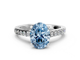 White gold Fancy Blue Oval  Solitaire Diamond Ring with Pavé Band and Four-Prong Setting_117