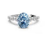 White gold Fancy Blue Oval  Solitaire Diamond Ring with Pave Band and Four-Prong Setting_248