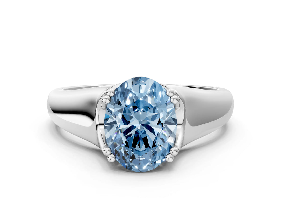 White gold Fancy Blue Oval  Solitaire Diamond Ring with Six-Prong Cathedral Setting_32