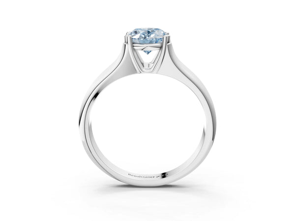 Platinum Fancy Blue Oval Cut Diamond Solitaire Ring with Wide Band and Prong Setting