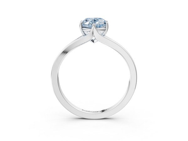 White gold Fancy Blue Oval  Solitaire Diamond Ring with Six-Prong Setting and Tapered Band