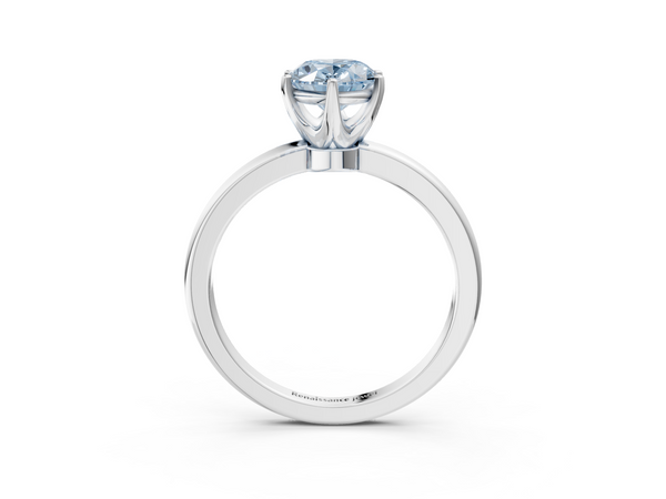 White gold Fancy Blue Oval  Solitaire Diamond Ring with Six-Prong Setting on a Classic Band