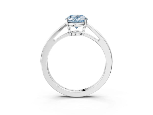 White gold Fancy Blue Oval  Solitaire Diamond Ring with Split Shank and Four-Prong Setting