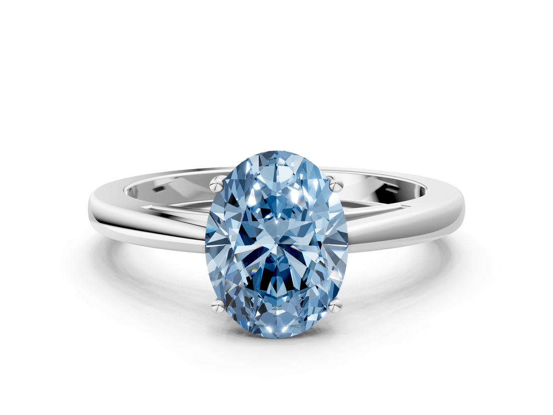 White gold Fancy Blue Oval  Solitaire Diamond Ring with Split Shank and Four-Prong Setting_20