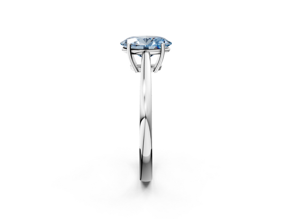 White gold Fancy Blue Oval  Solitaire Diamond Ring with Split Shank and Four-Prong Setting