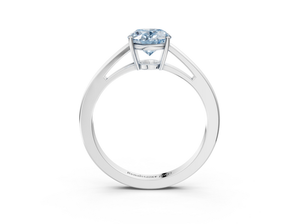 White gold Fancy Blue Oval  Solitaire Diamond Ring with Split Shank and Four-Prong Setting