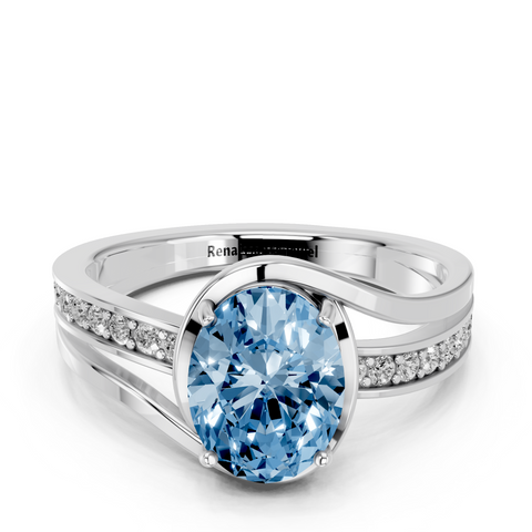 White gold Fancy Blue Oval  Solitaire Diamond Ring with Split Shank and Prong Setting_11