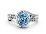 White gold Fancy Blue Oval  Solitaire Diamond Ring with Split Shank and Prong Setting_41