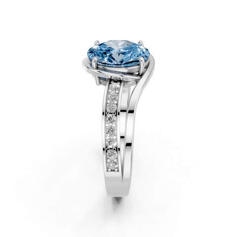 White gold Fancy Blue Oval  Solitaire Diamond Ring with Split Shank and Prong Setting_4