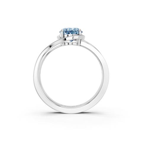 White gold Fancy Blue Oval  Solitaire Diamond Ring with Split Shank and Prong Setting_5