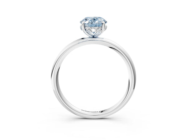 White gold Fancy Blue Oval  Solitaire Diamond Ring with a Classic Band and Four-Prong Setting