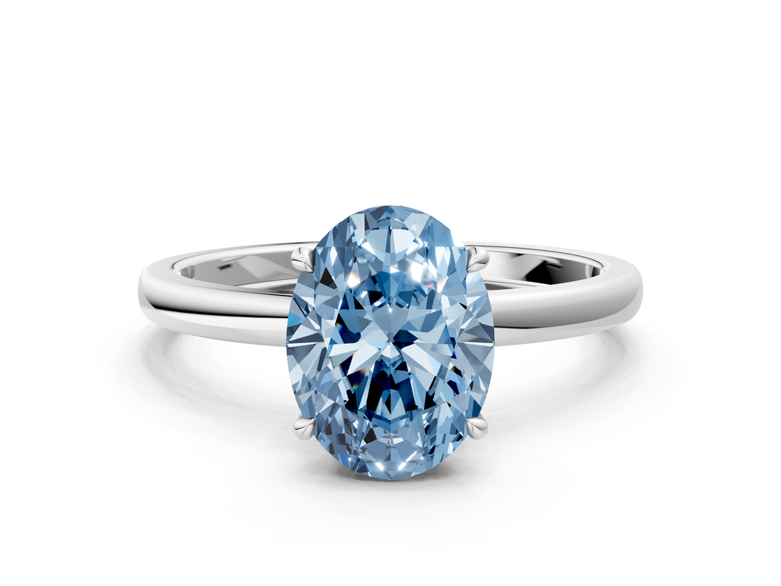 White gold Fancy Blue Oval  Solitaire Engagement Ring with Cathedral Band and Four-Prong Setting_19
