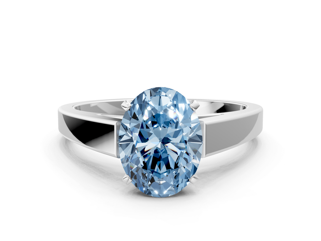White gold Fancy Blue Oval  Solitaire Engagement Ring with Four-Prong Setting and Tapered Band_3