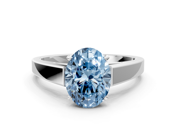 Platinum Fancy Blue Oval  Solitaire Engagement Ring with Four-Prong Setting and Tapered Band