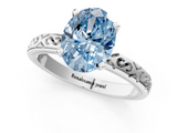 White gold Fancy Blue Oval  Solitaire Engagement Ring with Scrollwork Band and Four-Prong Setting_113