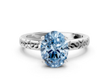 White gold Fancy Blue Oval  Solitaire Engagement Ring with Scrollwork Band and Four-Prong Setting_116
