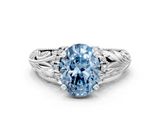 White gold Fancy Blue Oval  Solitaire Filigree Engagement Ring with Halo and Prong Setting_109