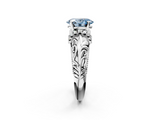 White gold Fancy Blue Oval  Solitaire Filigree Engagement Ring with Halo and Prong Setting_109