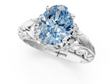 White gold Fancy Blue Oval  Solitaire Filigree Engagement Ring with Halo and Prong Setting_110