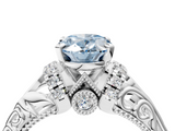 White gold Fancy Blue Oval  Solitaire Filigree Engagement Ring with Halo and Prong Setting_113