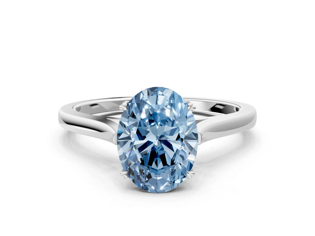 White gold Fancy Blue Oval  Solitaire Heart Prong Engagement Ring with Tapered Band_55