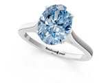 White gold Fancy Blue Oval  Solitaire Heart Prong Engagement Ring with Tapered Band_56
