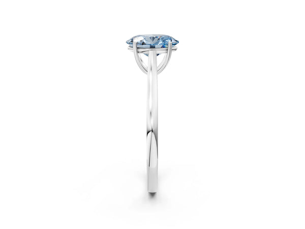 White gold Fancy Blue Oval  Solitaire Heart Prong Engagement Ring with Tapered Band