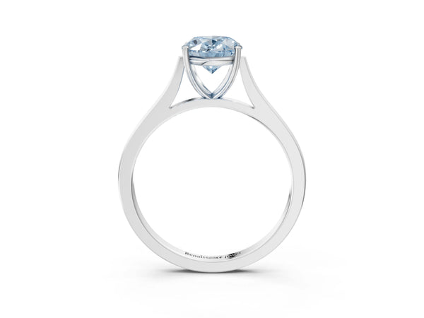 White gold Fancy Blue Oval  Solitaire Heart Prong Engagement Ring with Tapered Band