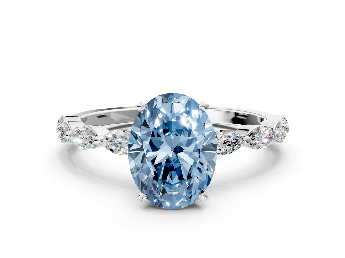 White gold Fancy Blue Oval  Solitaire Marquise Side Stone Prong Setting Ring_44