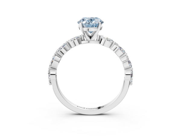 Platinum Fancy Blue Oval Cut Diamond Ring with Marquise Side Stones and Prong Setting
