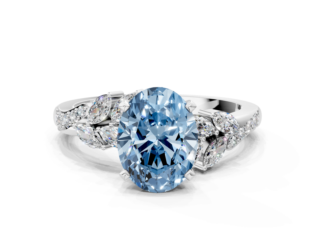 White gold Fancy Blue Oval  Solitaire Marquise Twist Band with Six-Prong Setting_109
