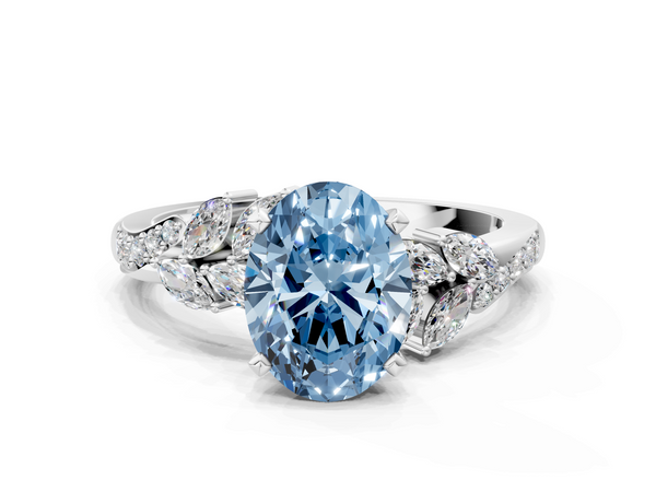 Platinum Fancy Blue Oval  Solitaire Marquise Twist Band with Six-Prong Setting