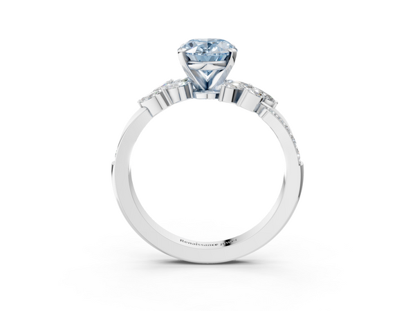 Platinum Fancy Blue Oval  Solitaire Marquise Twist Band with Six-Prong Setting