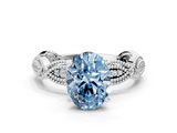 White gold Fancy Blue Oval  Solitaire Milgrain Diamond Engagement Ring with Bezel and Marquise Band_180