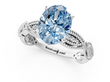White gold Fancy Blue Oval  Solitaire Milgrain Diamond Engagement Ring with Bezel and Marquise Band_181