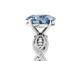 White gold Fancy Blue Oval  Solitaire Milgrain Diamond Engagement Ring with Bezel and Marquise Band_189