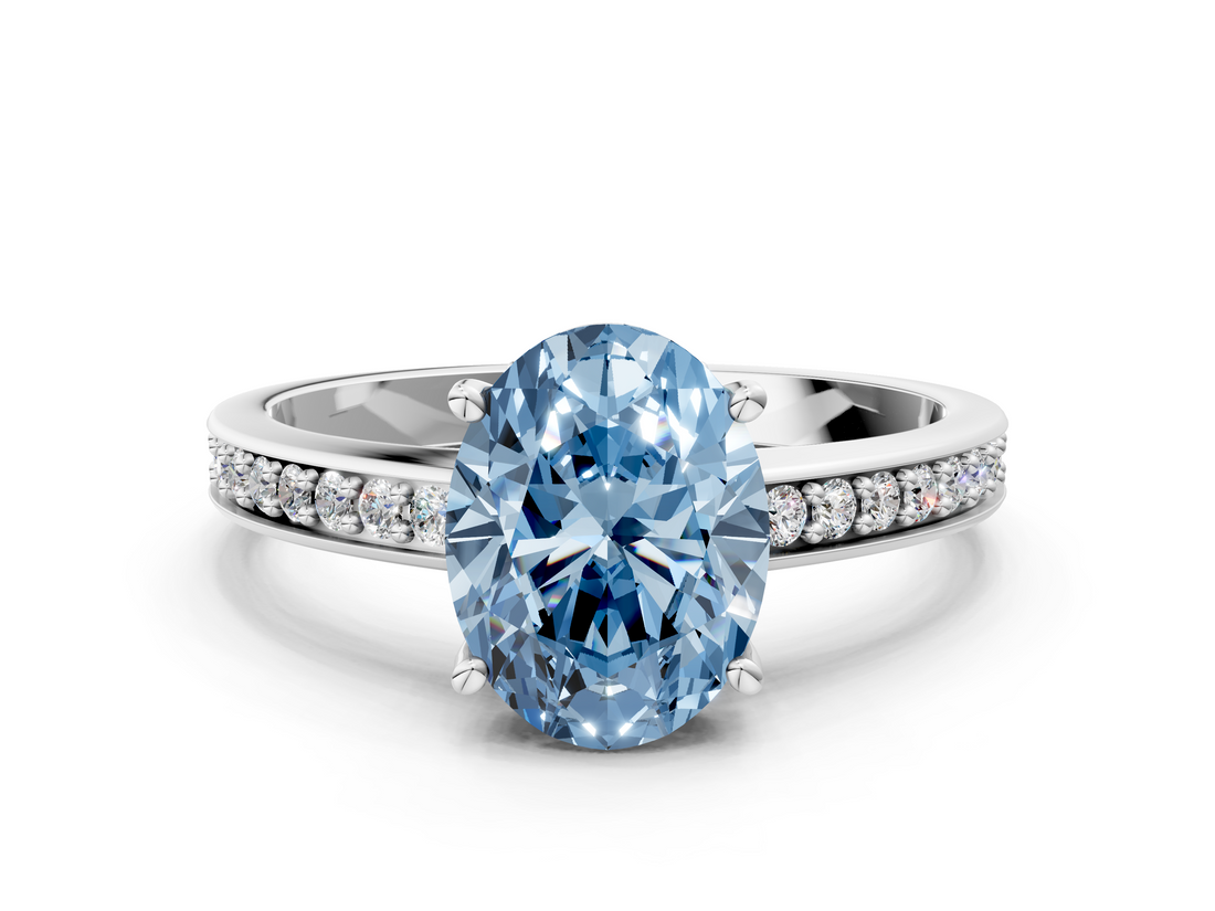 White gold Fancy Blue Oval  Solitaire Pavé Band Prong Setting Ring_20