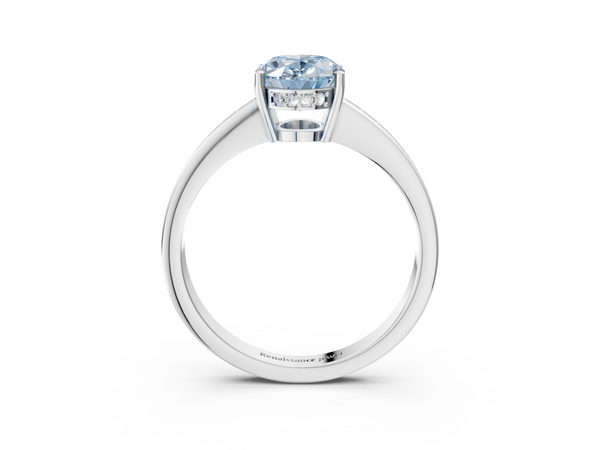White gold Fancy Blue Oval  Solitaire Pavé Band Prong Setting Ring