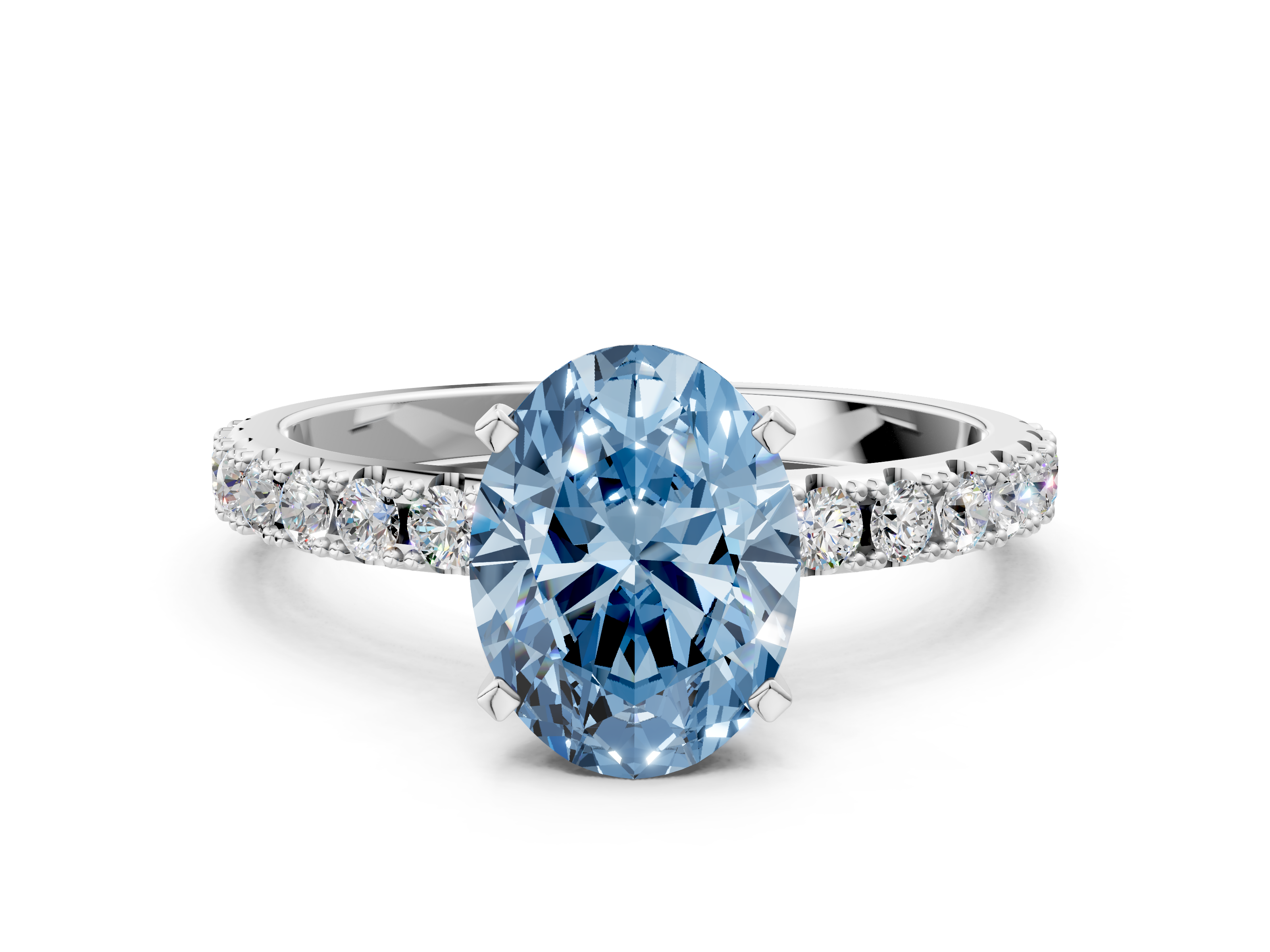 White gold Fancy Blue Oval  Solitaire Pavé Band with Four-Prong Setting_150