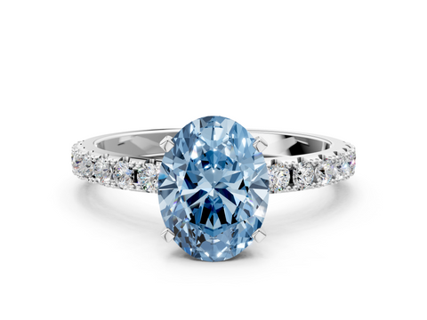 White gold Fancy Blue Oval  Solitaire Pavé Band with Four-Prong Setting_150