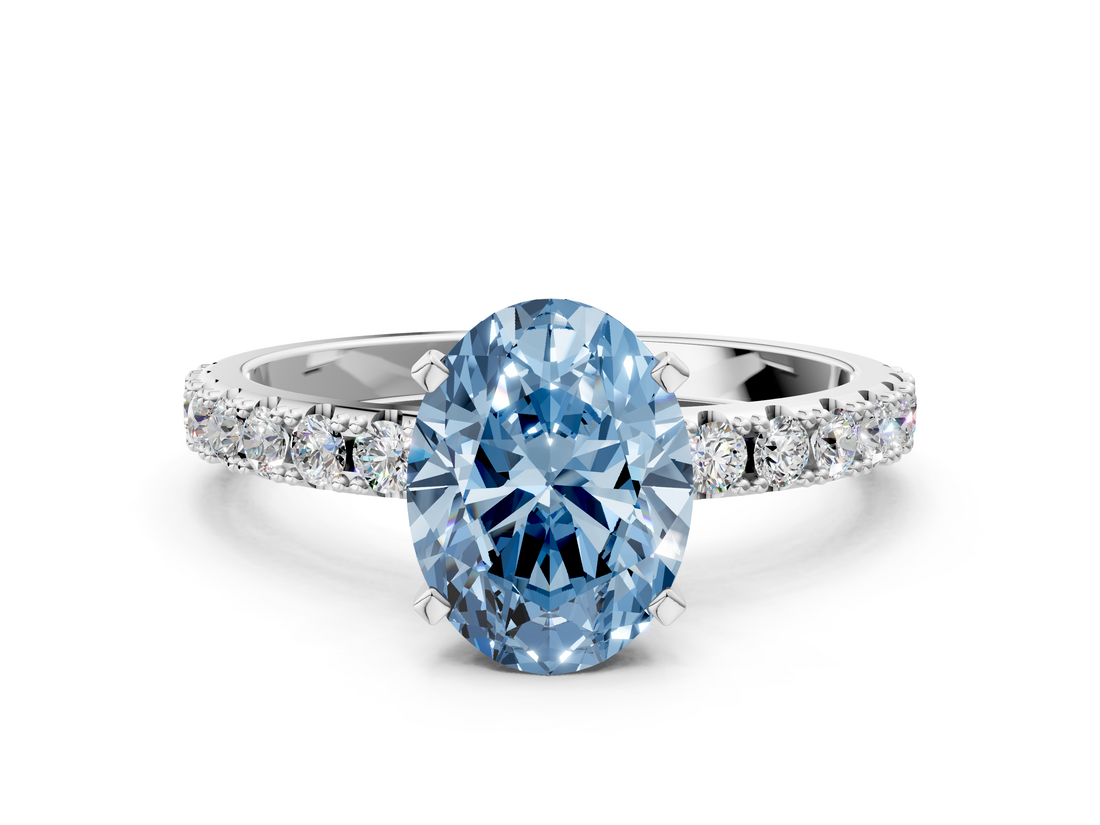 White gold Fancy Blue Oval  Solitaire Pavé Band with Four-Prong Setting_151
