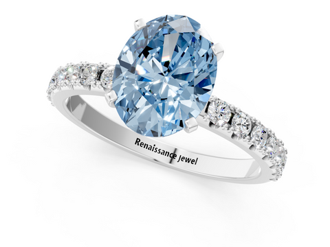 White gold Fancy Blue Oval  Solitaire Pavé Band with Four-Prong Setting_151