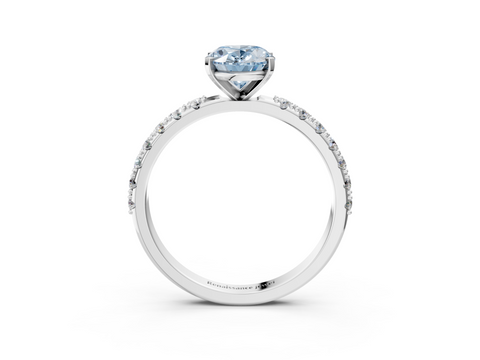 White gold Fancy Blue Oval  Solitaire Pavé Band with Four-Prong Setting_153