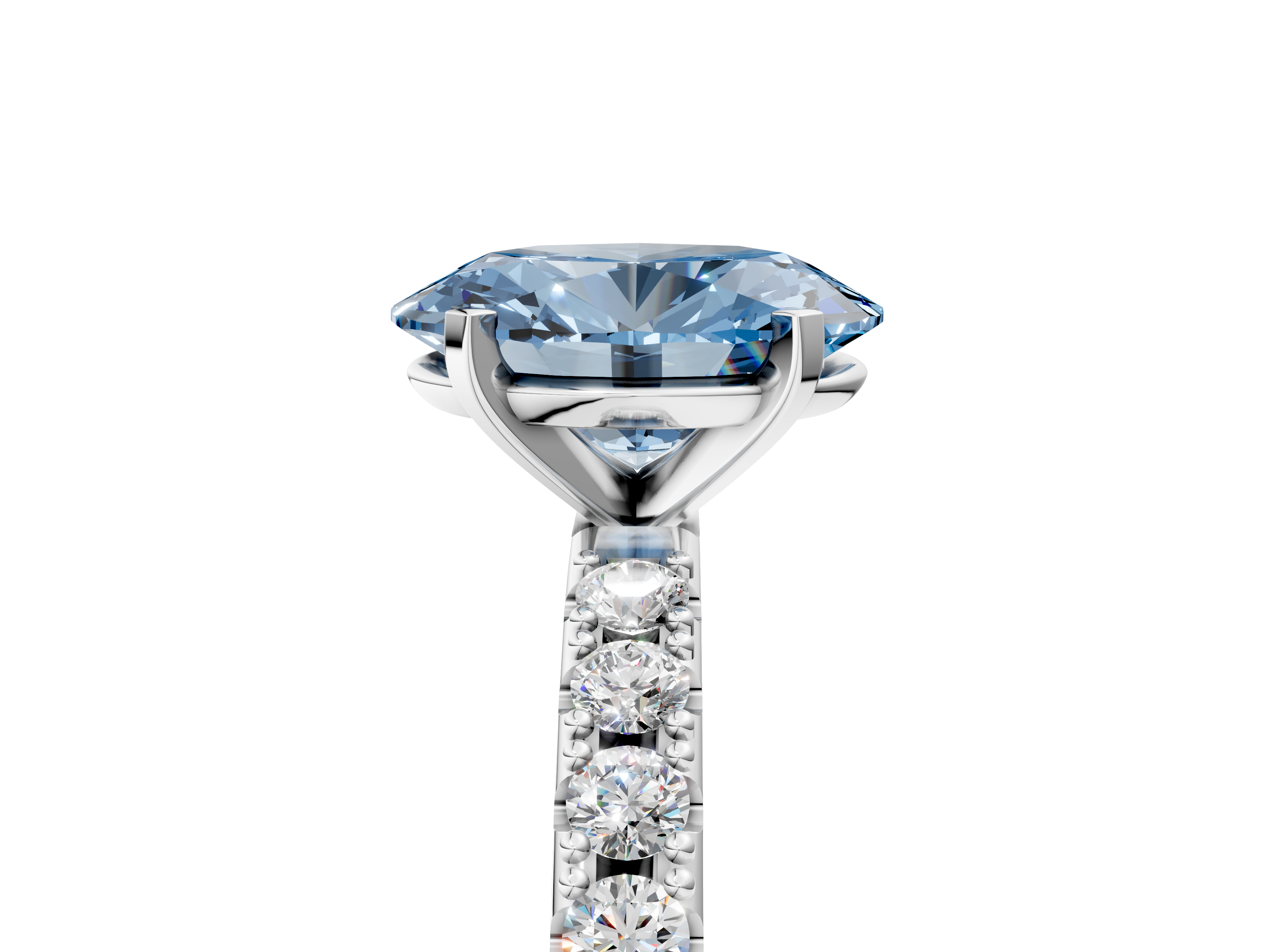 White gold Fancy Blue Oval  Solitaire Pavé Band with Four-Prong Setting_155