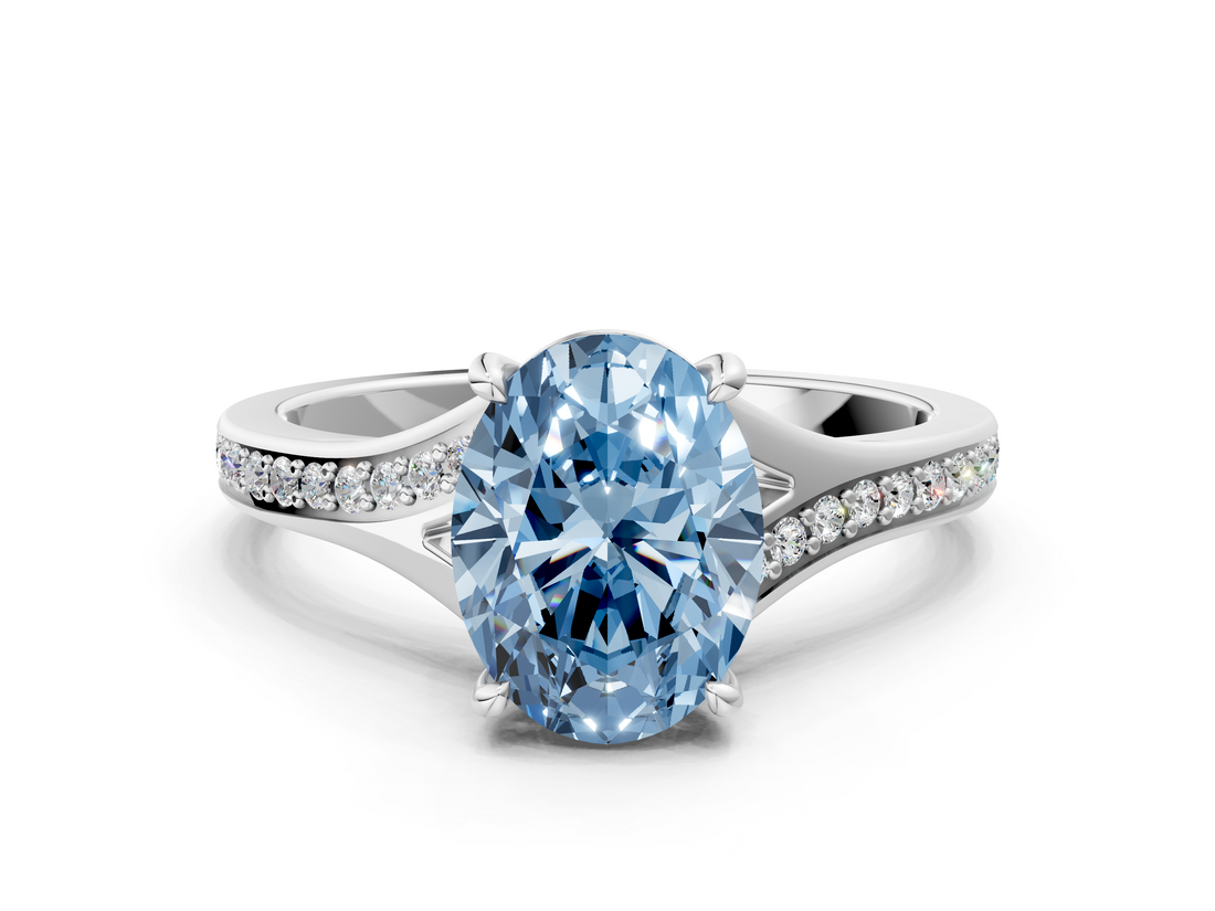 White gold Fancy Blue Oval  Solitaire Pavé Band with Four-Prong Setting_42