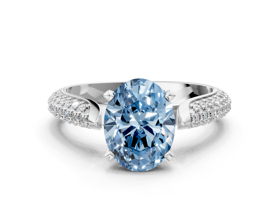 White gold Fancy Blue Oval  Solitaire Pavé Diamond Engagement Ring with Four-Prong Setting_150