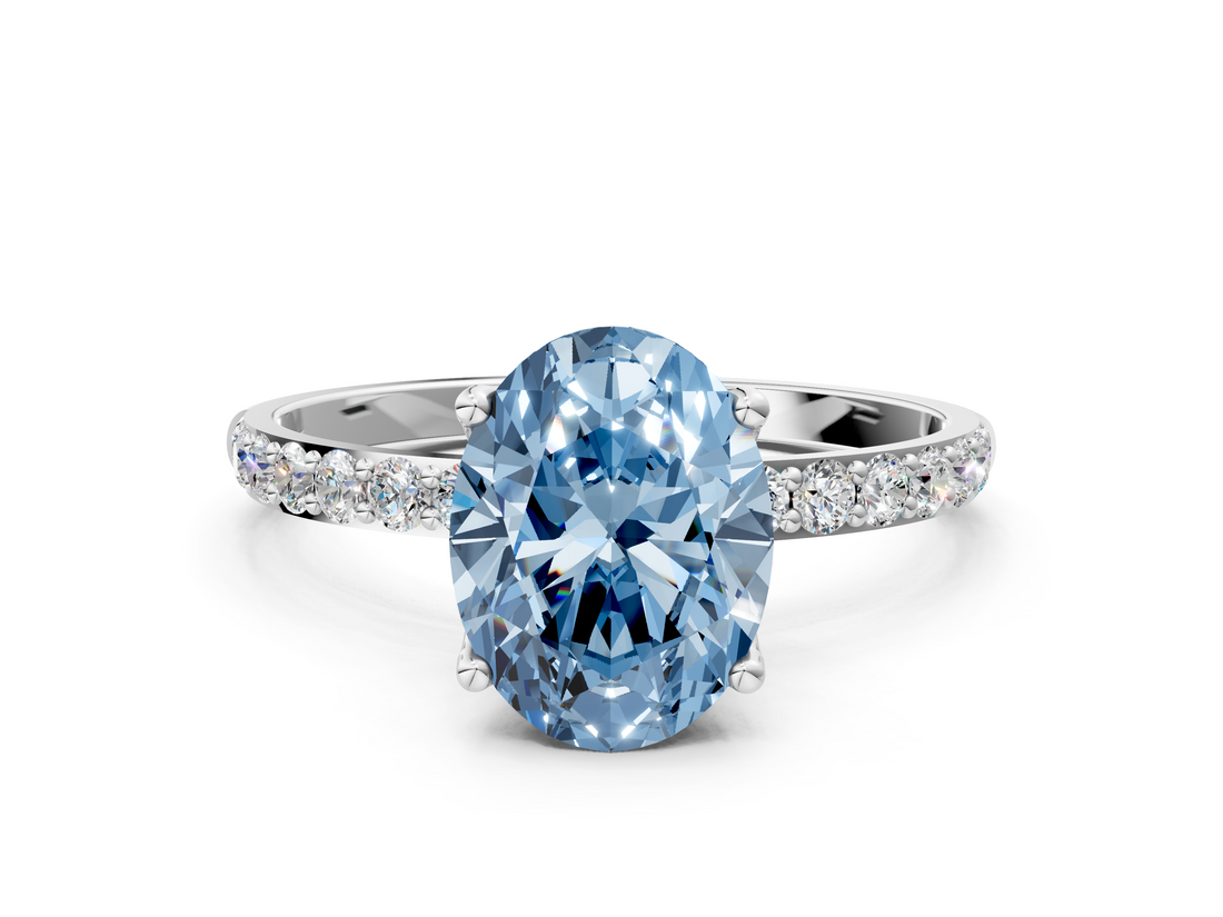 White gold Fancy Blue Oval  Solitaire Pavé Diamond Engagement Ring with Four-Prong Setting_21