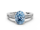 White gold Fancy Blue Oval  Solitaire Pavé Diamond Milgrain Engagement Ring with Four-Prong Setting_3