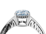 White gold Fancy Blue Oval  Solitaire Pavé Diamond Milgrain Engagement Ring with Four-Prong Setting_7