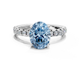 White gold Fancy Blue Oval  Solitaire Pave Diamond Engagement Ring with Four-Prong Setting_347